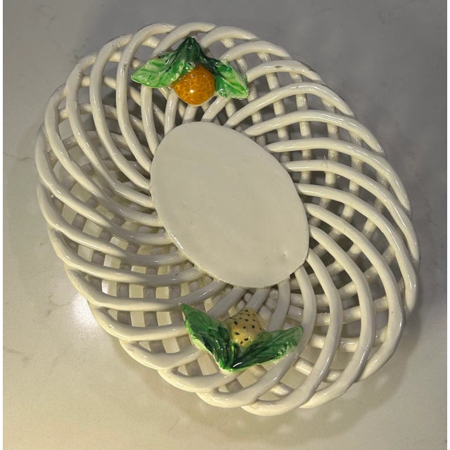 Trompe-'L'oeil Strawberry White Ceramic Lattice Basket For Sale - Image 4 of 6