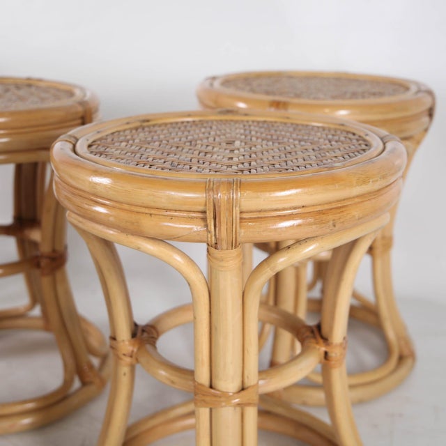 Rattan Stools, 1980s, Set of 6 For Sale - Image 4 of 11