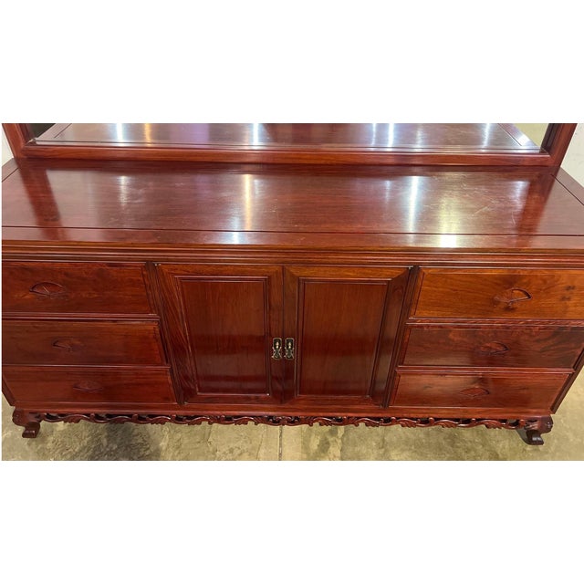 Vintage Chinese Carved Rosewood Dresser With Freestanding Floor Mirror – 2 Pieces For Sale - Image 16 of 18