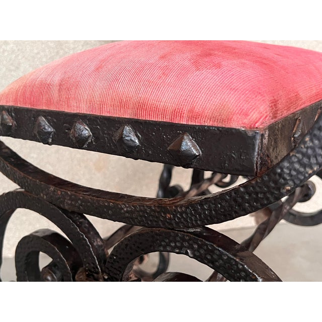 Late 19th Century Hollywood Regency Wrought Iron Curule Bench, Savonarola, Throne For Sale - Image 12 of 18