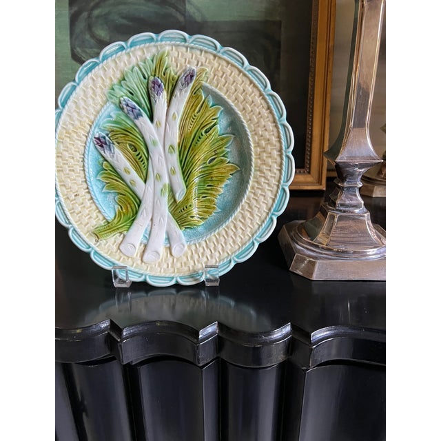 Ceramic Antique Majolica Asparagus Plate With Sauce Well by Salins For Sale - Image 7 of 11