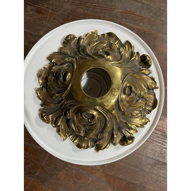 Vintage Brass & Green Glass Octagonal Three-Light Pendant Chandelier For Sale - Image 12 of 12