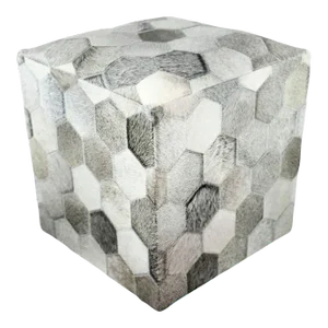 Pasargad Natural Cowhide Ottoman Silver 19''