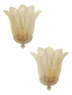 Venetian Transparent Graniglia Leaf Murano Glass Wall Sconces by Simoeng, Set of 2