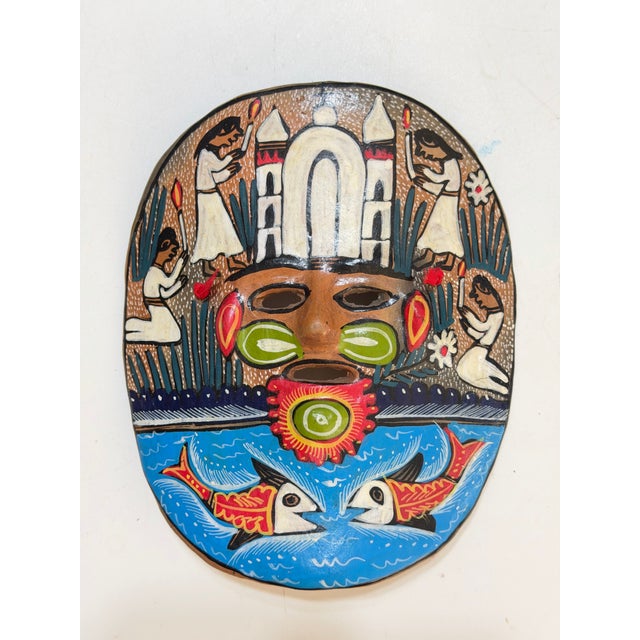 Vintage Mexican Hand-Painted Terracotta Folk Art Mask With Fish For Sale - Image 9 of 9