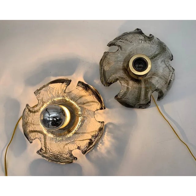 Fantastic pair of 1970s lamps in excellent condition restored (facing plant) Hand worked glass on plate with various...