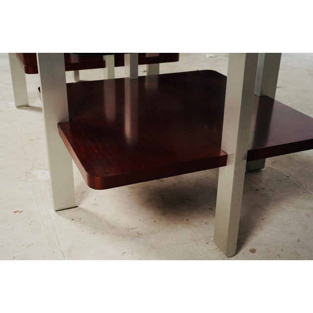 Mid 20th Century Pair of Bernhardt Contemporary Glass & Brushed Aluminum End Tables For Sale In Los Angeles - Image 6 of 9