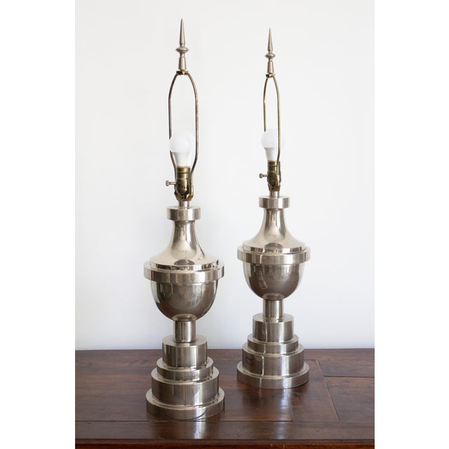 Art Deco Chrome Table Lamps, a Pair For Sale - Image 11 of 12