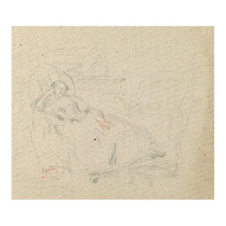 Lying Woman - China Charcoal Drawing by A.-F. Cals - Late 19th Century Late 19th Century For Sale
