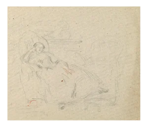 Lying Woman - China Charcoal Drawing by A.-F. Cals - Late 19th Century Late 19th Century