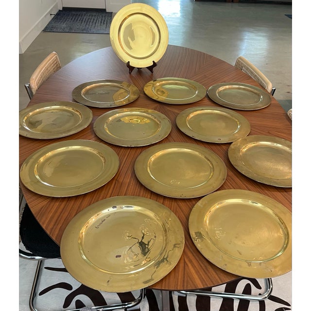 Vintage Mid-Century Brass Pantry Chargers-Set of 12 For Sale - Image 4 of 6