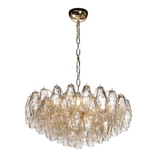 Modernist Hand-Blown Murano Smoked Glass Polyhedral Chandelier in Brass Fittings For Sale