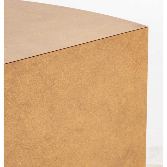 Modern Wedge Form Coffee Table, with brown trompe l'oeil leather finish. 18" H x 42" W x 30" D. Provenance: From an East...