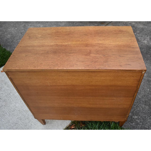 John Stuart Walnut Nightstand Mid Century Modern Vintage 3 Drawer Chest Brass For Sale - Image 10 of 15