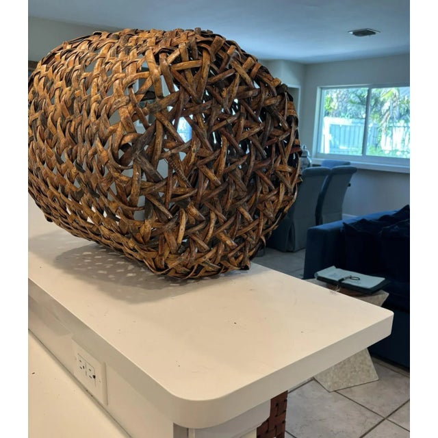 Vintage Oversized Tortoise Shell Burnt Bamboo Burl Floor Basket Planter For Sale - Image 10 of 10