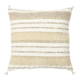 Modern Wool and Cotton Pillow With Striped Pattern in Beige For Sale