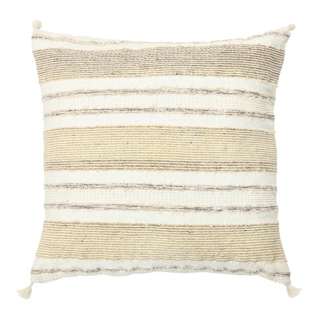 Modern Wool and Cotton Pillow With Striped Pattern in Beige For Sale