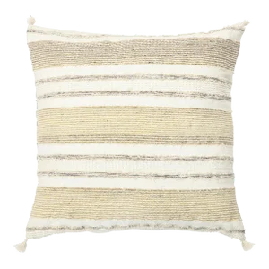 Modern Wool and Cotton Pillow With Striped Pattern in Beige