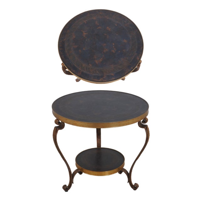 Round French Empire Etched Bronze Top Gueridon Lamp Table For Sale