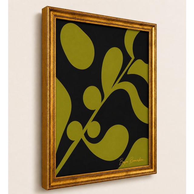 Mid-Century Modern Verdant Noir Abstract Painting, Framed by Bryan Boomershine For Sale - Image 3 of 8