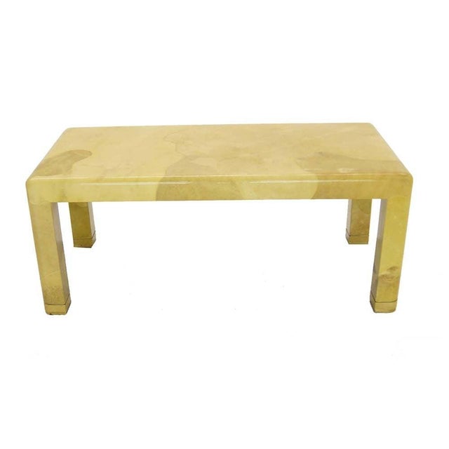 Animal Skin Mid-Century Modern Lacquered Goat Skin Parchment Coffee Table Brass Feet MINT For Sale - Image 7 of 8