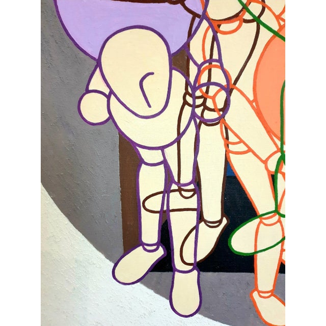 Textile Large Scale Abstract Geometric Oil on Canvas. 'Artist's Lay Figures at Play' by Derek Carruthers. For Sale - Image 7 of 12