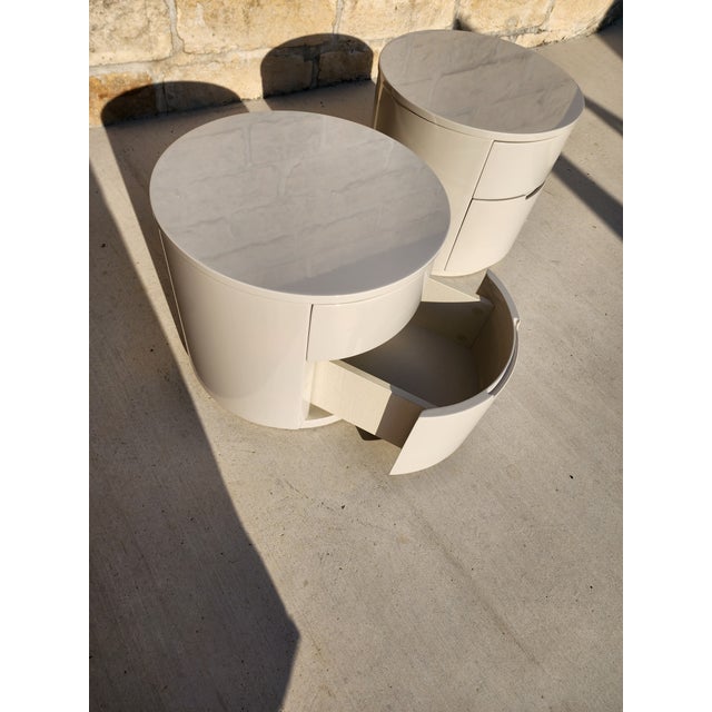 Wood Pair of Round Side Tables With Drawers For Sale - Image 7 of 10