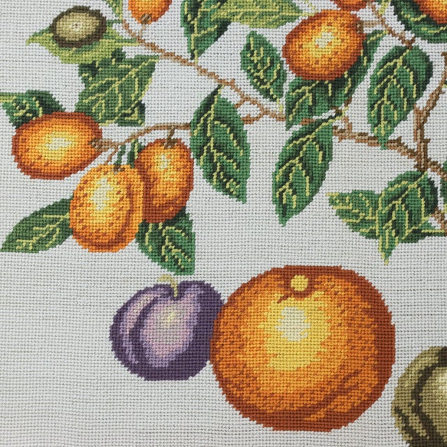 Vintage Needlework Fruit Branch Still Life – Rustic Textile Wall Art With Oranges and Berries For Sale - Image 4 of 8