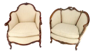 Pair of His & Hers French Very Fine Carved Mahogany Louis XV Lounge Chairs Clean