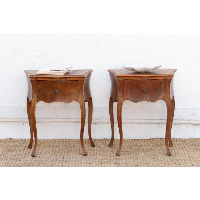 Pair of Mid Century Burr Walnut Italian Nightstands For Sale - Image 12 of 12