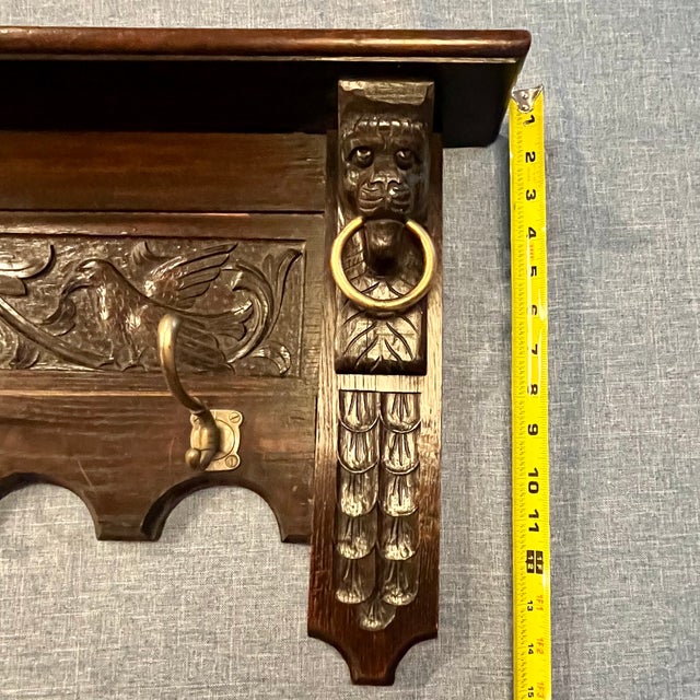 Early 20th Century Antique Gothic Lions Head Wall Shelf Coat & Hat Rack For Sale - Image 5 of 18