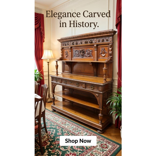 Early 1900s Antique Large Renaissance Revival Well-Carved, Sideboard!! For Sale - Image 4 of 9