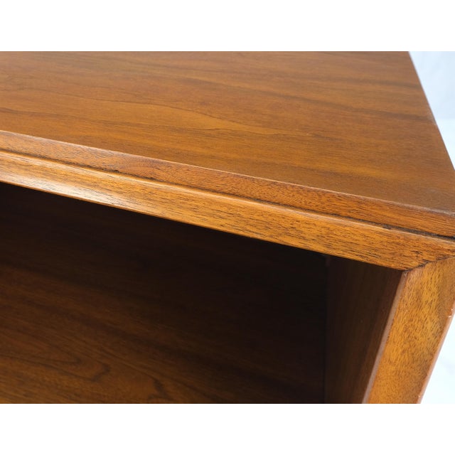 Pair Finished Back Danish Mid Century Modern One Drawer Walnut Night Stands MINT For Sale - Image 13 of 18