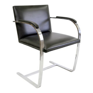 Mies Von Der Rohe Black Leather & Chrome Brno Chair For Sale
