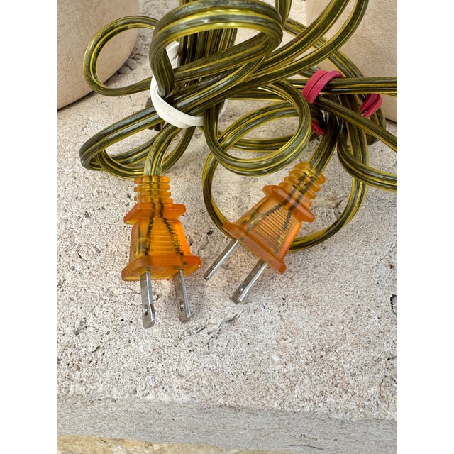 1980s Pair Postmodern Ceramic Lamps With Brutalist Textured Banding For Sale In Austin - Image 6 of 8