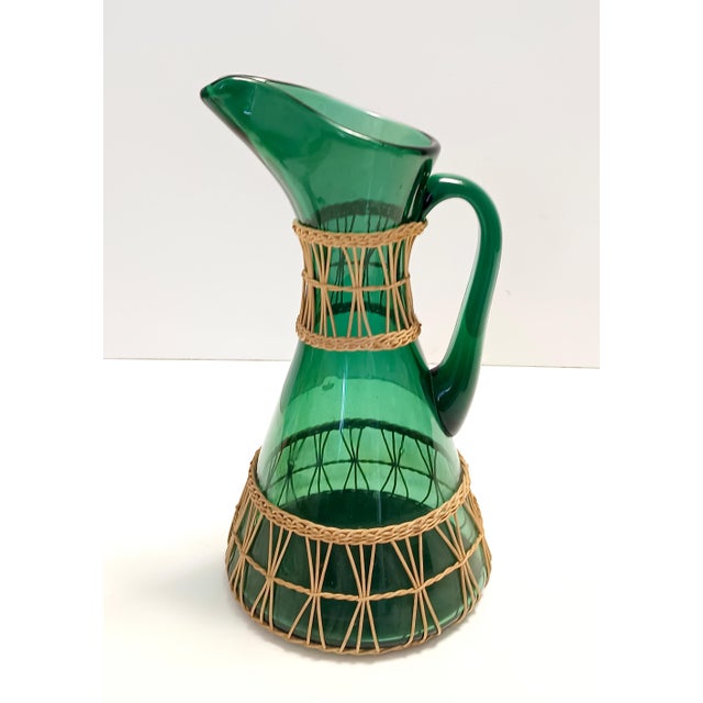 Green Hand Blown Glass and Wicker Jug, Empoli, Italy, 1960s For Sale - Image 13 of 13