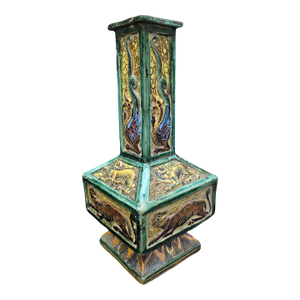 s.a.c.a. Sesto Fiorentino Italian Majolica Architectural Vase With Dragons & Tigers, C. 1930–1950