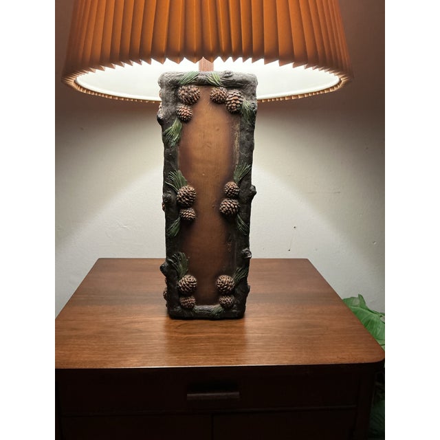Rustic Vintage Mid Century Table Lamp British Potter Bernard Rooke Textured Tree Bark Pinecone Motifs, 1960s For Sale - Image 3 of 12