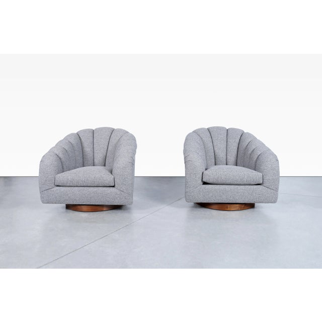 1970s Mid-Century Modern Channel Back Swivel Lounge Chairs by Directional, 1970s For Sale - Image 5 of 12