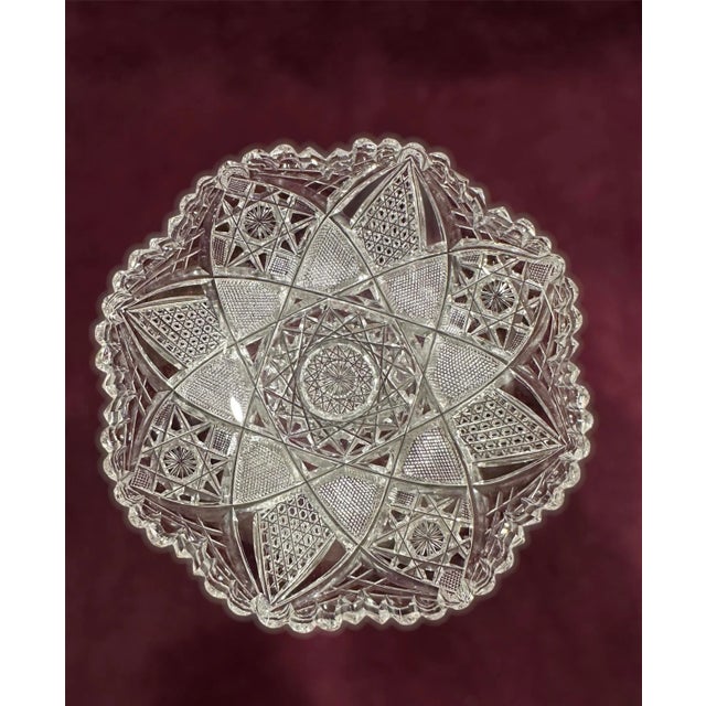 Antique, American Brilliant Period Crystal Glass Hand Cut Low Bowl Made by J Hoare For Sale - Image 4 of 13