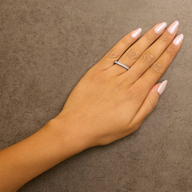 Metal 14K White Gold 2 1/3 Cttw Asscher Cut Lab Grown Diamond Eternity Band Ring (E-F Color, VS1-VS2 Clarity) - Ring Size 5.5, Size 5.5 For Sale - Image 7 of 8