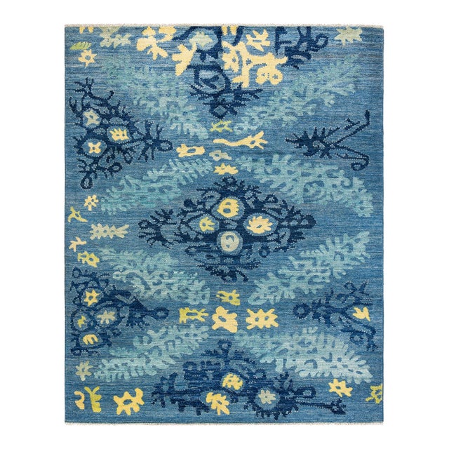 Modern Hand-Knotted Area Rug - Light Blue, 9' 5" x 11' 10" For Sale