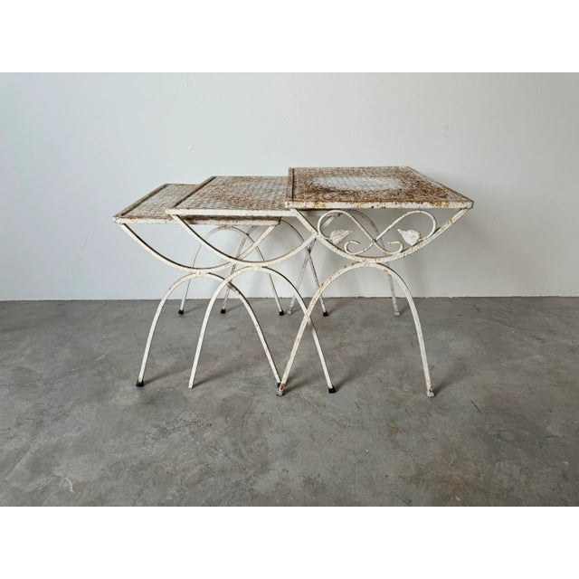 Available for sale this fantastic Mid - Century John Salterini - style wrought iron nesting side tables - Set of 3....