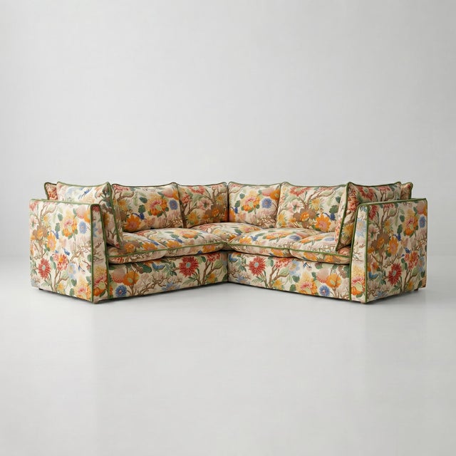 Not Yet Made - Made To Order Sophie Conran Coco 3x3 Sectional Sofa - GP & J Baker Magnolia Cream Blue with Contrast Welt Knife Edge Cushion For Sale - Image 5 of 5