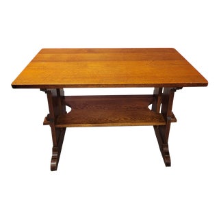 Stickley Mission Oak Arts Crafts Trestle Library Table or Writing Desk For Sale