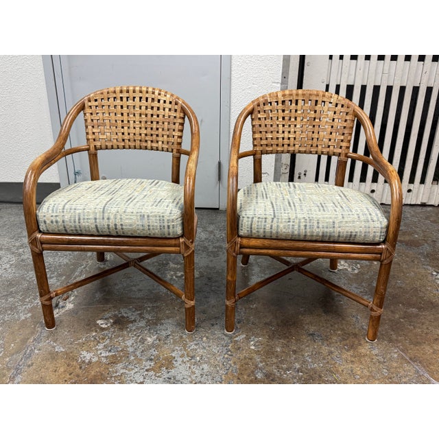 Contemporary Late 20th Century McGuire Barrel Back Arm Chairs, Pair For Sale - Image 3 of 12