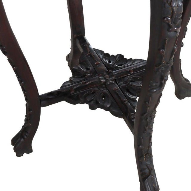 Antique Chinese Floral Carved Rosewood Rouge Marble Top Stand C1910 For Sale - Image 4 of 9