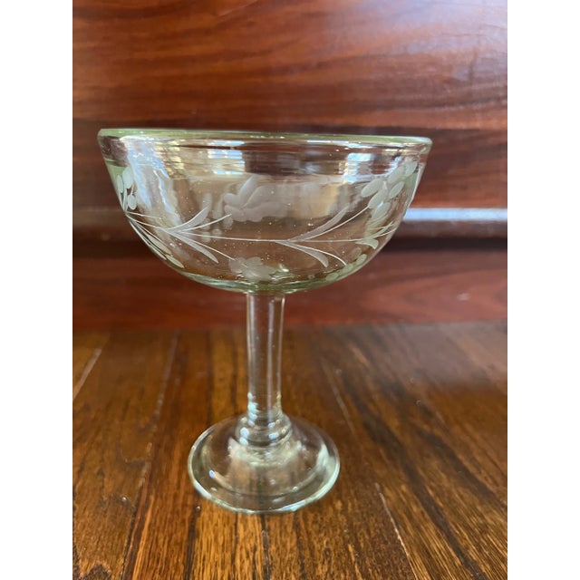 1980s Rose Ann Hall Margarita Glasses: Hand Blown Green Tint Coupes - Set of 4 For Sale - Image 12 of 14
