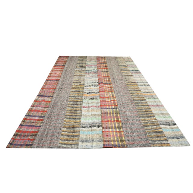 Vintage handwoven Modern kilim rug from Adana region of Turkey. Aprroximately 45-55 years old. Backed with good quality...