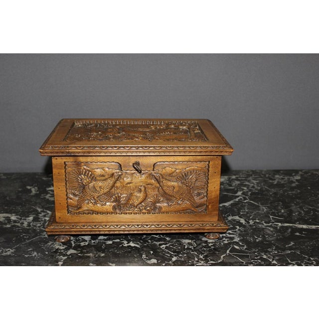 Wood Box in Walnut with Animals Decoration For Sale - Image 7 of 15